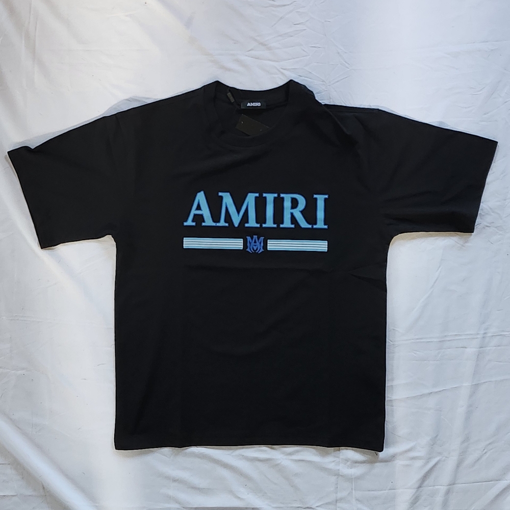AMIRI Black Tee with Light Blue Logo
